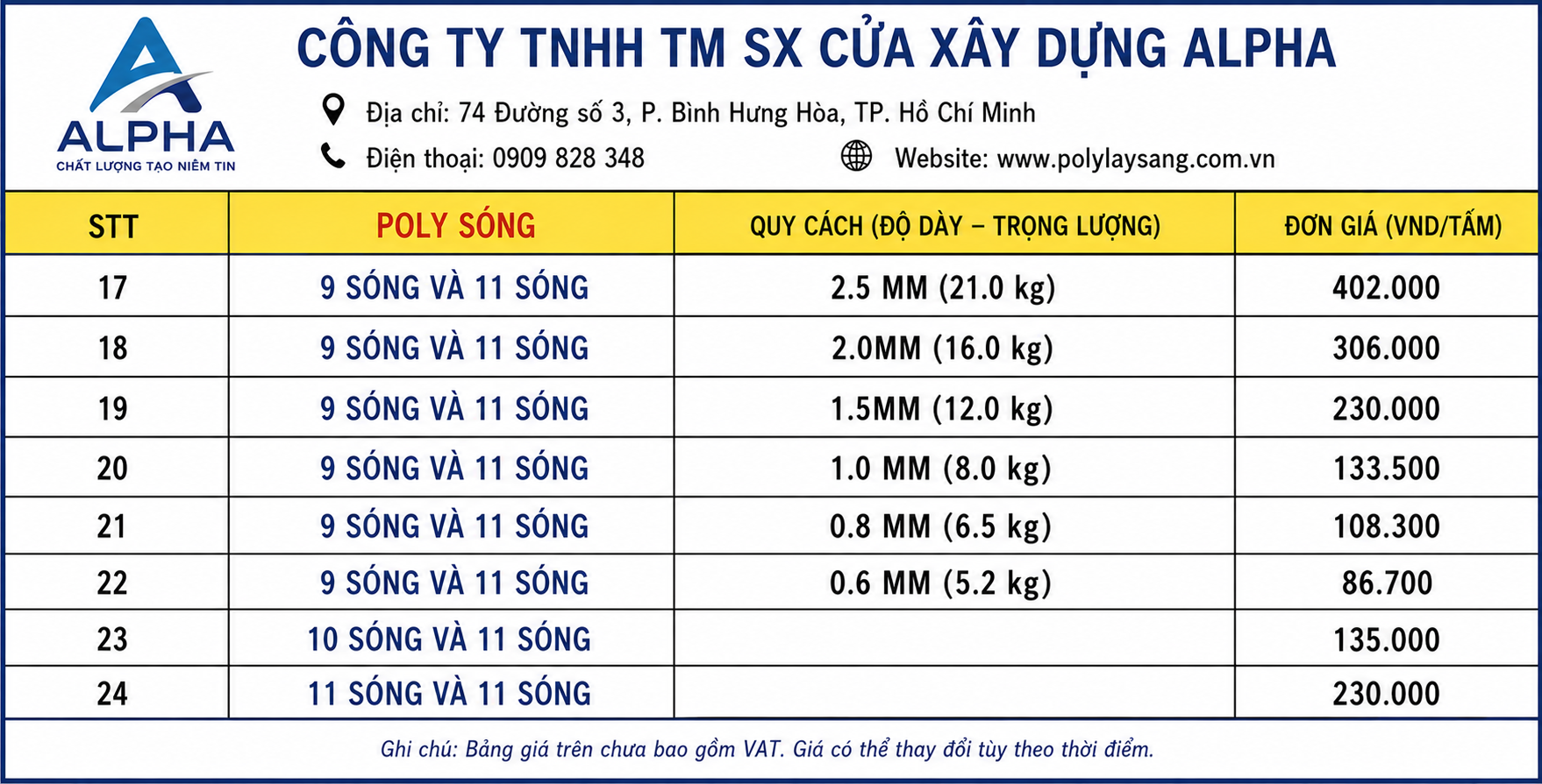 bảng giá tôn lấy sáng báo giá tôn sáng