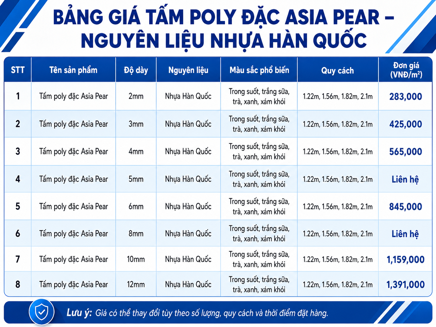 tấm poly hàn quốc